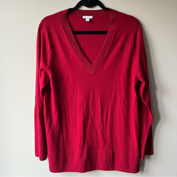 J.Jill 100% Merino Wool High Ribbed-Sleeves Sweater RED size Medium - Picture 2 of 15